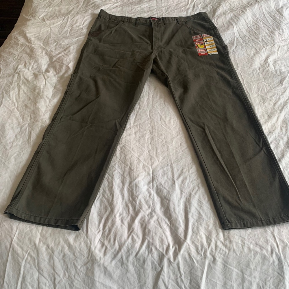 Wrangler 44x32 Utility Pants Olive Green Relaxed Fit Flex Workwear 112345597
